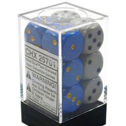 Opaque 16mm d6 Dixie Dice - 12-Die Set (6 Blue/yellow, 6 Dark Grey/black)