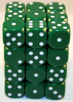 Opaque: Green/White 12mm D6 Dice (36)