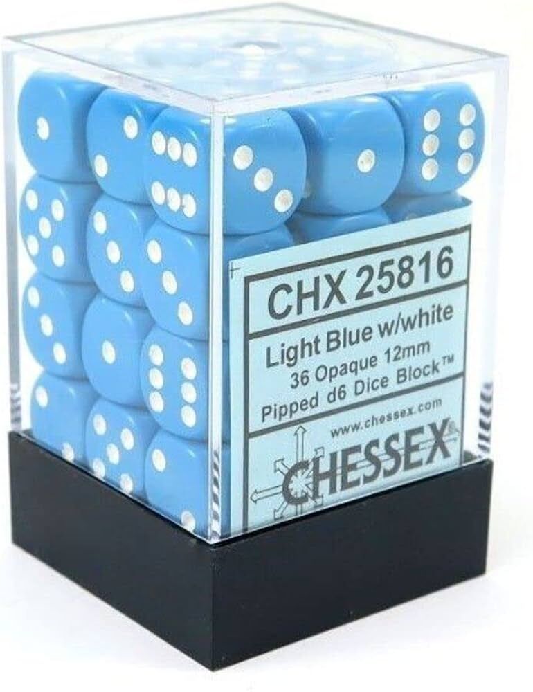 Chessex Opaque 12mm D6 Light Blue/White (36)