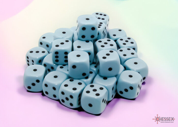 Opaque 12mm Pastel Blue/black d6 Dice Set (36)