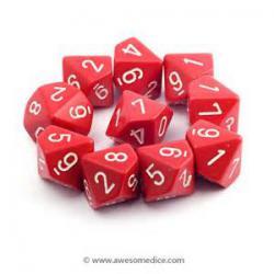 Opaque: D10 Red/White Dice Set (10)