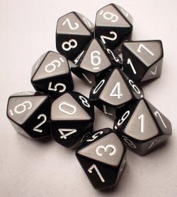 Chessex Dice Sets: D10 Opaque Black/White (10)