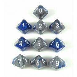 Chessex Dice Set: D10 Gemini Blue-Silver/White Set (10)