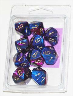 Chessex Dice Sets: D10 Gemini Blue-Purple / Gold (10)
