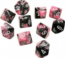 Chessex Dice Sets: D10 Gemini Black-Pink/White (10)