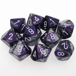 Chessex Dice Sets: D10 Gemini Purple-Steel/White Set (10)
