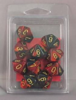Chessex Dice Sets: D10 Gemini Black-Red/Gold Dice Set (10)