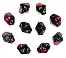 Chessex Dice Sets: D10 Gemini Green-Purple/Gold Set (10)