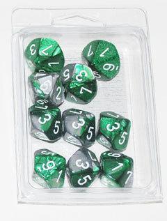 Chessex Dice Sets: D10 Gemini Black-Green/Gold (10)