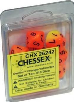 Chessex Dice Sets: D10 Gemini Orange-Yellow / Black (10)