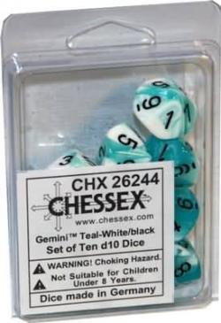 Chessex Dice Sets: D10 Gemini White-Teal/Black (10)