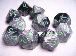 Chessex Dice Sets: D10 Gemini Black-Grey/Green (10)