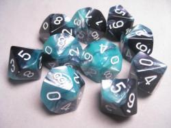 Chessex Dice Sets: D10 Gemini: Black-Shell/White (10)