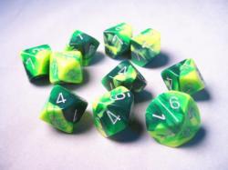 Gemini: Poly D10 Green-Yellow / Silver (10)