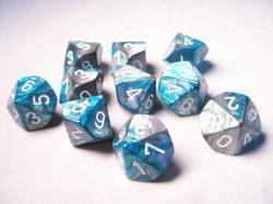 Chessex Dice Set: D10 Gemini: Steel-Teal/White (10)