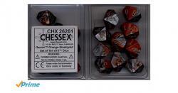 Chessex Dice Set: D10 Gemini Orange-Steel/Gold Set (10)