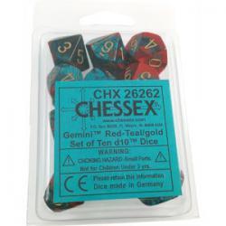 Chessex Dice Sets: D10 Gemini Red-Teal/Gold Set (10)