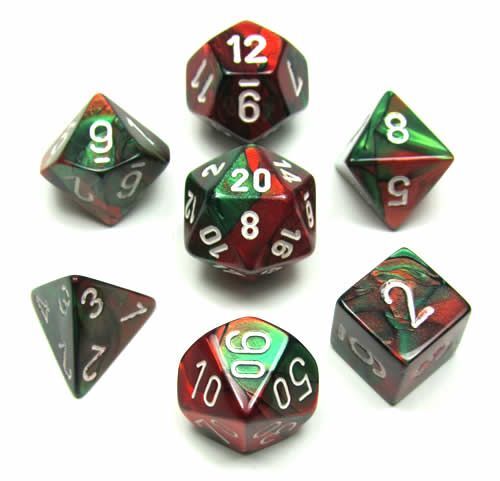 Green-Red/White Gemini Polyhedral 7-Die Set