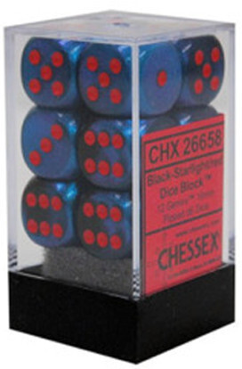 Chessex D6 Dice Set 16mm Gemini Black-Starlight/Red