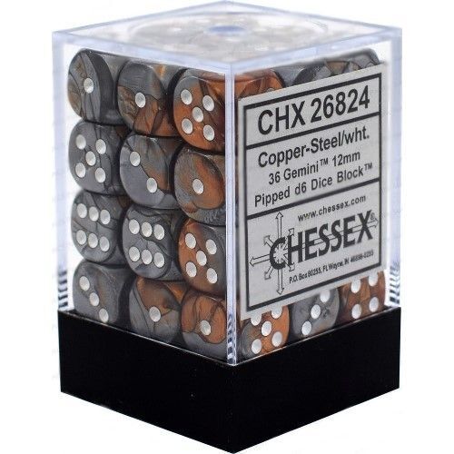 Gemini 2 12mm D6 Dice Set: Copper Steel/White (36)
