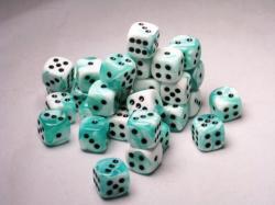 Gemini White Teal/Black 12mm D6 Dice Set (36)