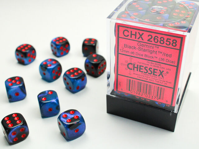Gemini Black-Starlight/Red 12mm D6 Dice Block (36)