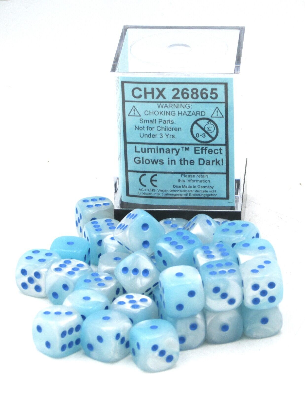 Gemini 12mm d6 Pearl Turquoise-White/blue Luminary Dice Block (36 Dice)