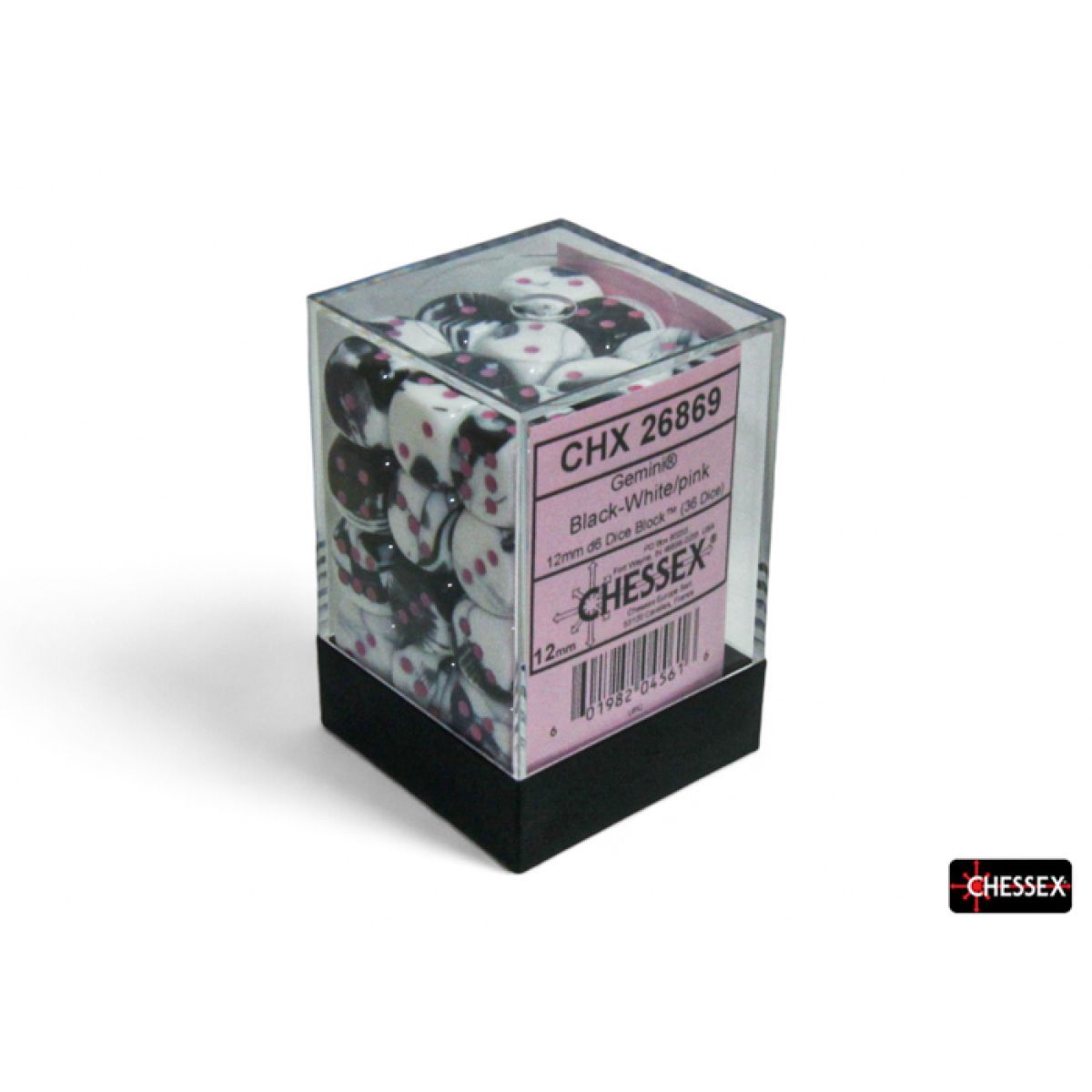 Gemini Black-White/pink 12mm d6 Dice Block (36 dice)