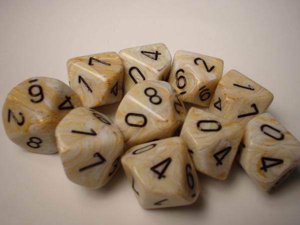 Chessex Dice Sets: D10 Ivory/Black Marbleized (10)