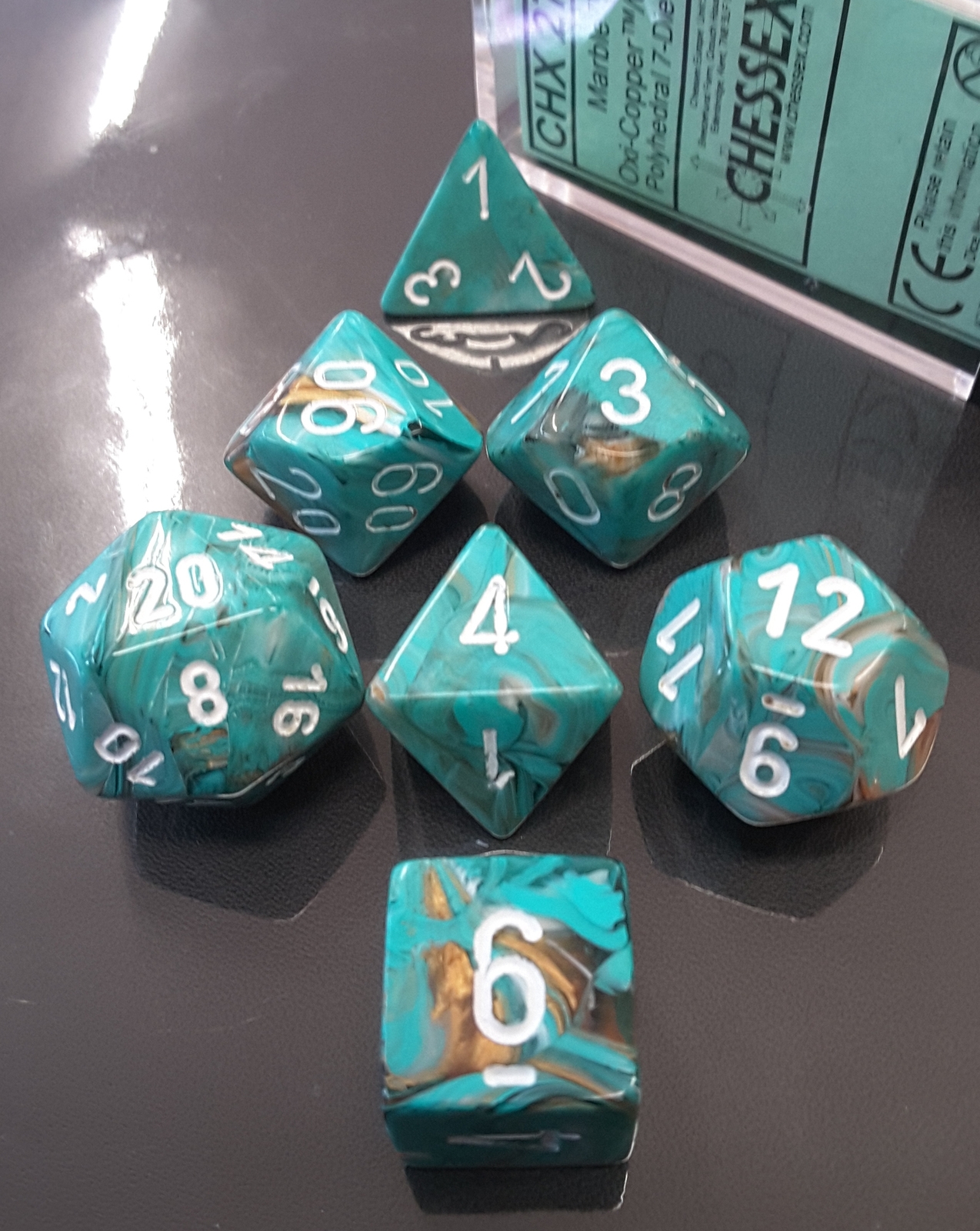 Marble Oxi-Copper/White Polyhedral Roleplaying Dice Set (7)