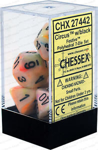 7-Die Set Dice Festive Polyhedral Circus/Black (7 Dice in Display)