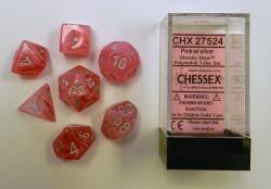 Ghostly Glow Pink/Silver Polyhedral Roleplaying Dice Set (7)