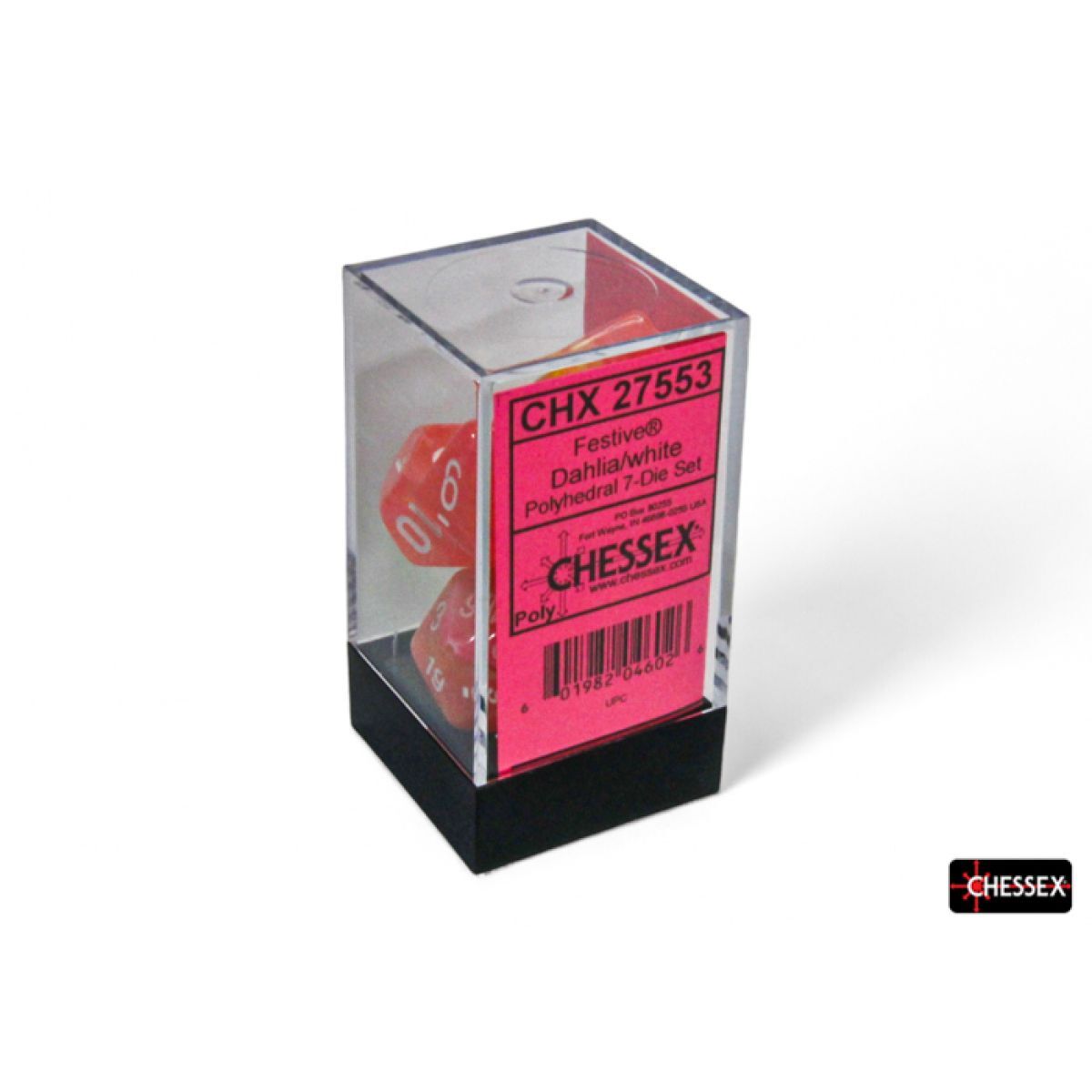 Festive Dahlia/white Luminary Polyhedral 7-Dice Set