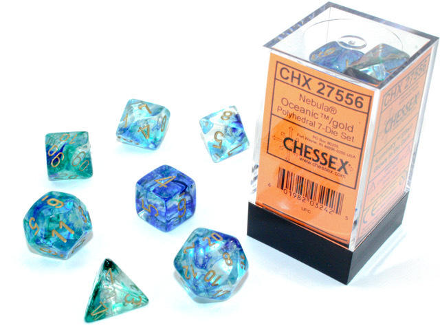 Nebula Polyhedral Oceanic/gold Luminary 7-Die Set