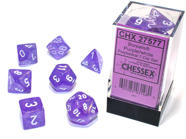 Chessex Borealis Luminary Polyhedral 7-Die Set - Purple/White