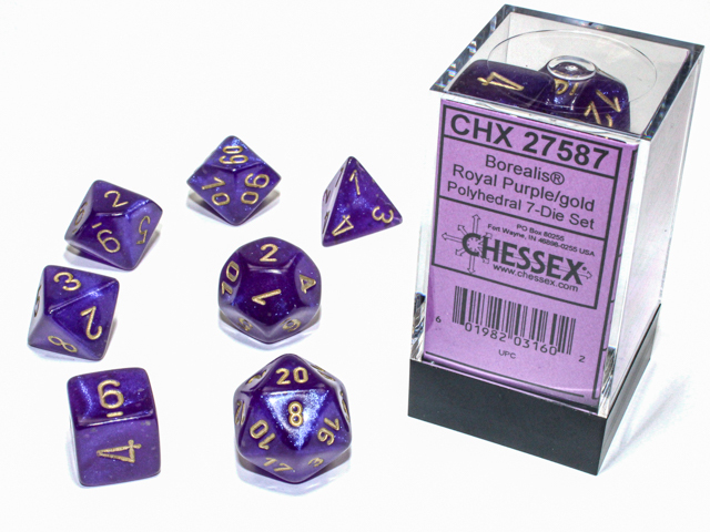 Chessex Borealis Luminary Polyhedral 7-Die Set - Royal Purple/gold