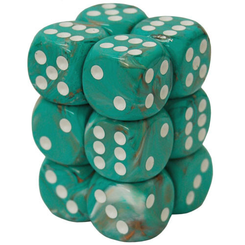 Marble Oxi-Copper/White 16mm d6 Dice Set (12)