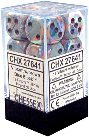 Festive 16mm Vibrant/Brown D6 Dice Set (12)
