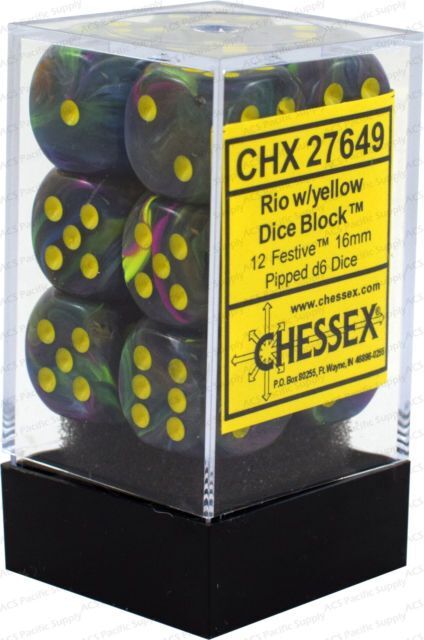 Chessex Festive Rio/Yellow 16mm D6 Set (12)