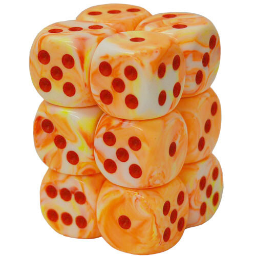 Festive Sunburst/Red 16mm d6 Dice Set (12)