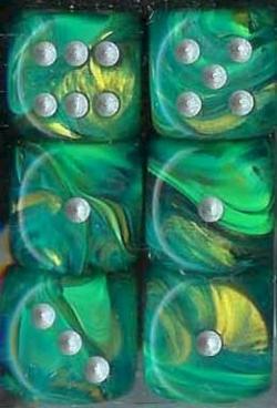 Green/Gold Lustrous 16mm d6 (12)