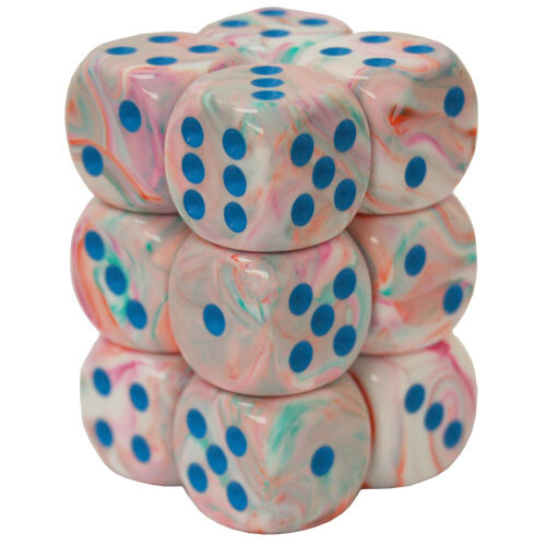 Festive Pop Art/Blue 16mm d6 Dice Set (12)