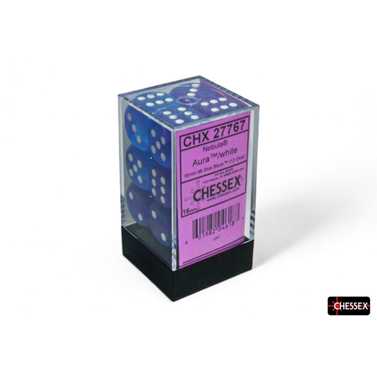 Nebula Aura/white Luminary 16mm d6 Dice Block (12 dice)