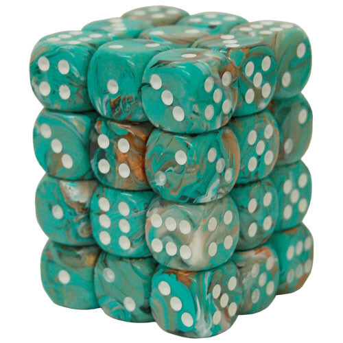 Marble Oxi-Copper/White 12mm d6 Dice Set (36)