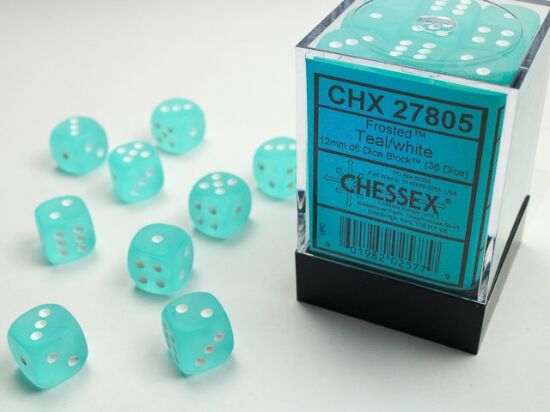 Frosted: 12mm D6 Teal/White Block (36)