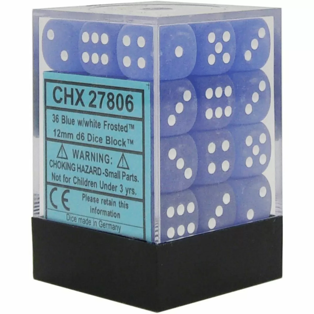 Frosted 12mm d6 Blue/white Dice Block (36 dice)