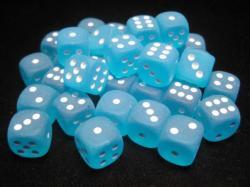 Frosted: 12mm D6 Caribbean Blue/White Set (36)