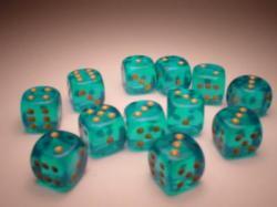 Borealis: 12mm D6 Teal / Gold Set (36)