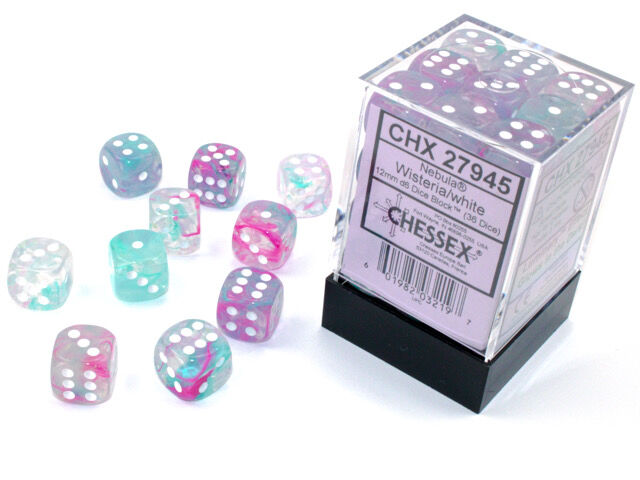 Nebula Wisteria/White 12mm D6 Luminary Dice Block