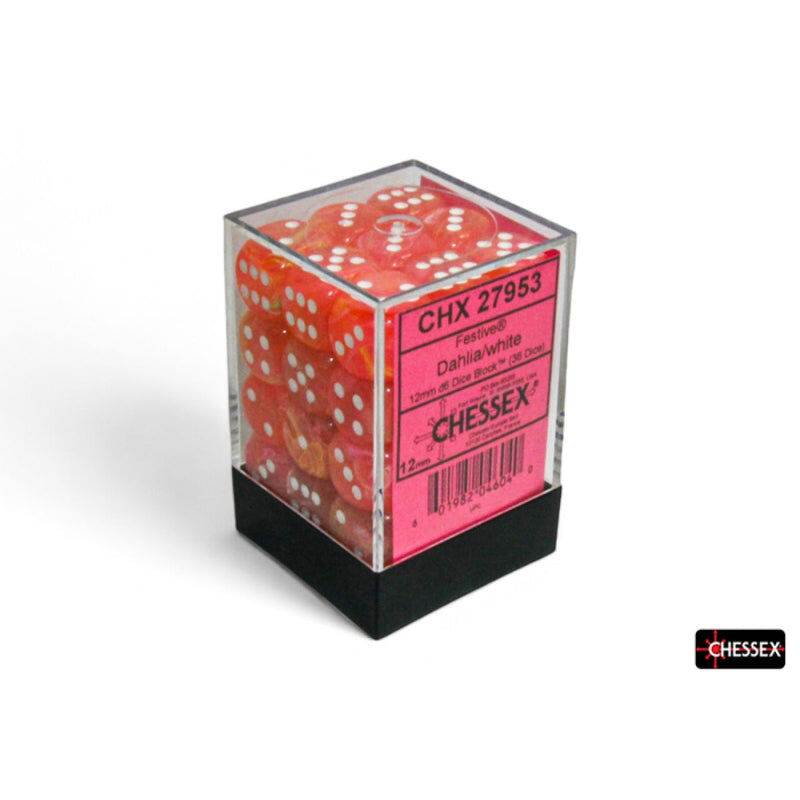 Festive Dahlia/White Luminary 12mm D6 Dice Block (36)